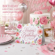 Mädchen Schönes Happy Birthday Silber Rosa Floral 