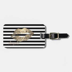 Mädchen, Schwarz, Weiße Streifen, Glitterlippen Gepäckanhänger