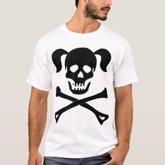 Mädchen-schwarzer Schädel mit Zopf-helle Farbfrau T-Shirt