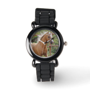Mädchen-silberne Glitzer-Uhr mit PferdeFoto Armbanduhr