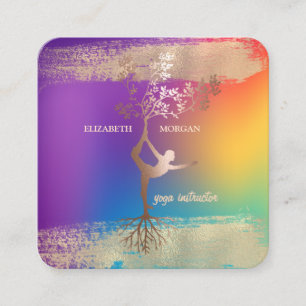 Mädchen Silhouette Gold Pinselstrich Ombre Hologra Quadratische Visitenkarte