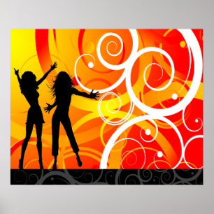 Mädchen Silhouetten tanzen vor dem Hintergrund von Poster