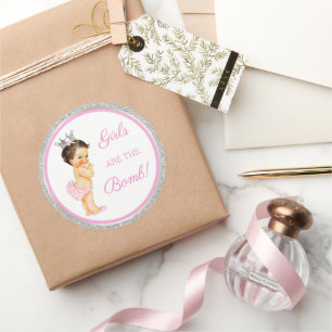 Mädchen sind die Bombe! Bath Gift Etc Pink Silver Runder Aufkleber