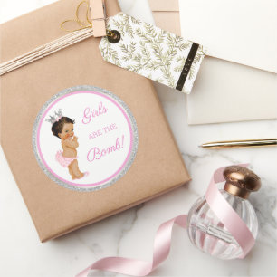 Mädchen sind die Bombe! Bath Gift Etc Pink Silver Runder Aufkleber