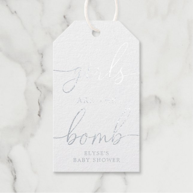 Mädchen sind die Bombe-Silber-Foil-Gefälligkeitsta Geschenkanhänger (Vorderseite)