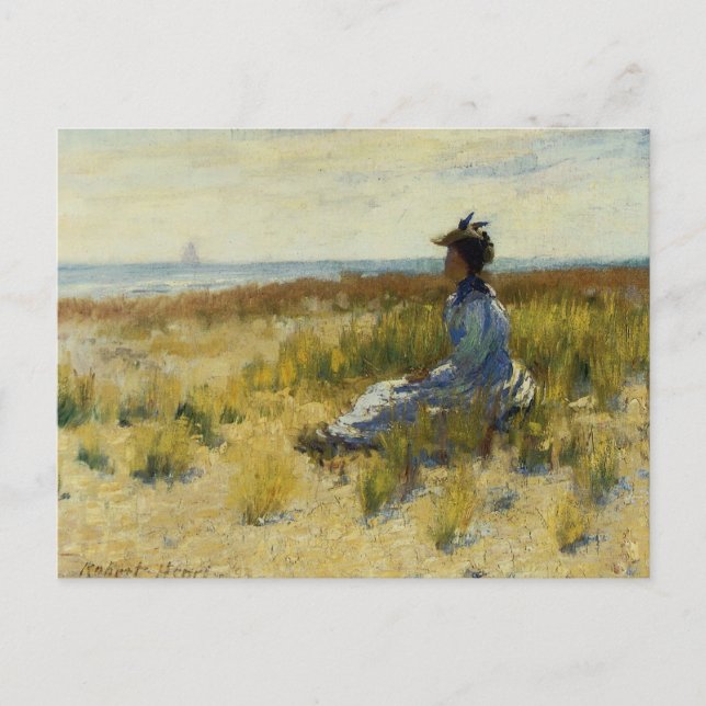 Mädchen sitzt am Meer Postkarte (Vorderseite)