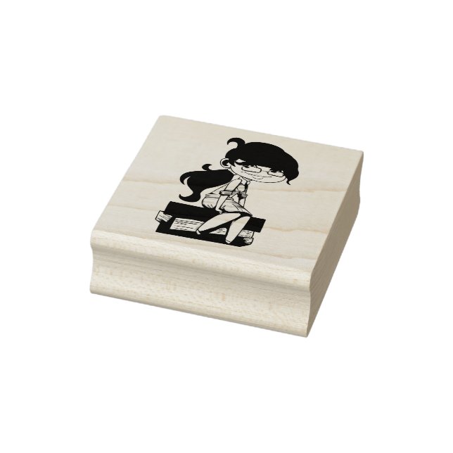Mädchen sitzt auf Büchern Gummistempel (Stempel)