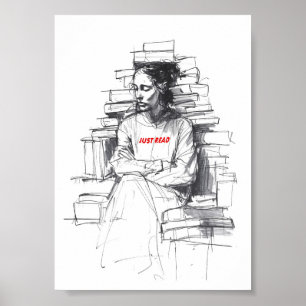 Mädchen sitzt auf dem Buch Throne - "Just Read" Poster