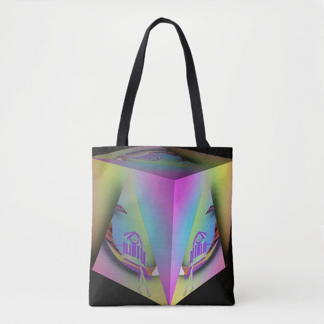 Mädchen sitzt in Pyramidenwürfel Tasche (Vorderseite)