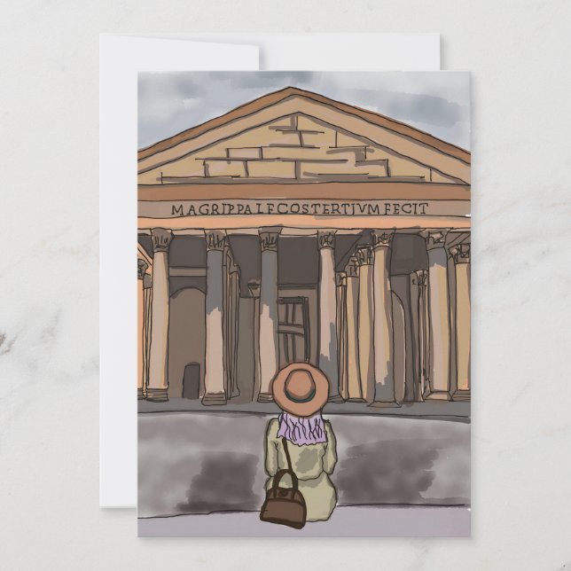 Mädchen sitzt vor Pantheon in Rom. Einladung (Vorderseite)