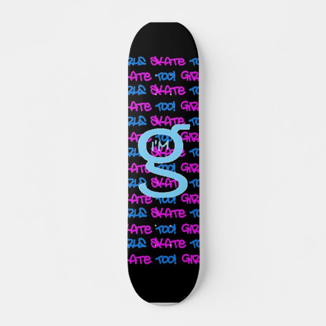 Mädchen-Skate auch! - Schwarzes Skateboard - (Blau (Vorne)
