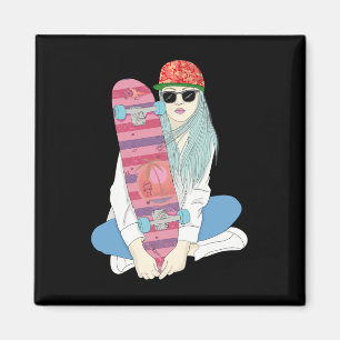 Mädchen Skate Skateboard Skateboarding Machen Eine Magnet