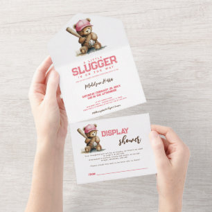 Mädchen Slugging Teddybär QR RSVP Babyparty All In One Einladung