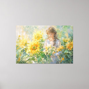 *~* Mädchen Sonnenblumen TV2 Stretch Canvas Print Leinwanddruck