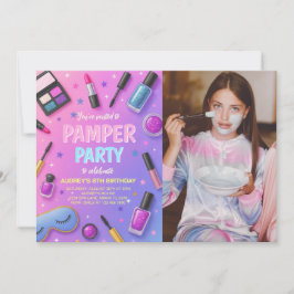 Mädchen-Spa-Verwöhnparty-Geburtstags-Fotoeinladung Einladung