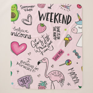 Mädchen-Spaß-Konzept mit Einhorn, Flamingo, Kaktus Sherpadecke