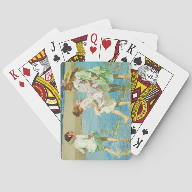 Mädchen Spazieren im Wasser am Meer an einem Stran Spielkarten (Rückseite)