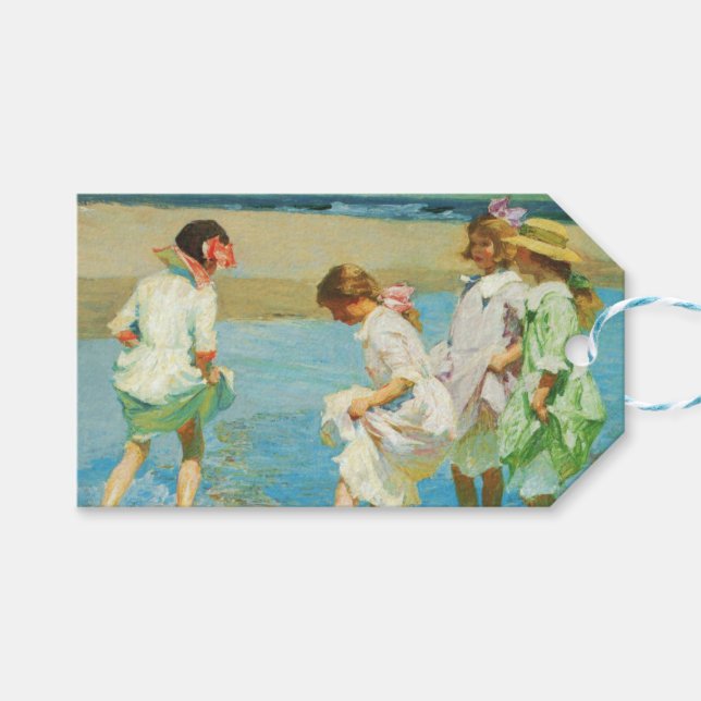 Mädchen Spazieren im Wasser am Meer Geschenkanhänger (Vorderseite (Horizontal))