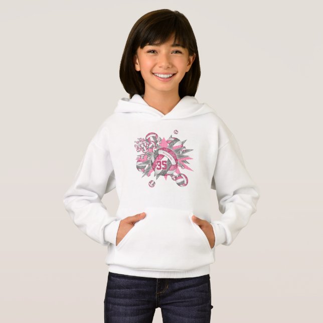 Mädchen spielen rosa-graue Volleyballblase Hoodie (Vorne ganz)