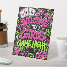 Mädchen-Spielnacht Neon-Graffiti-Willkommens-Tisch