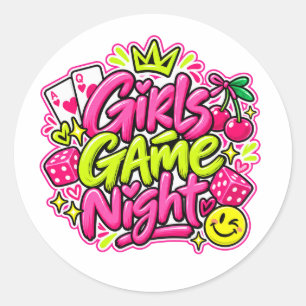 Mädchen-Spielnacht-Rundsticker Runder Aufkleber