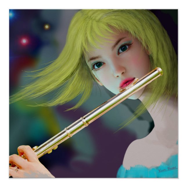 Mädchen spielt Flöte 2 Poster (Vorderseite)