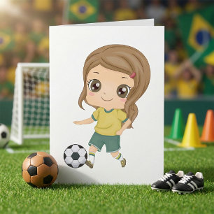 Mädchen spielt Fußball Niedliche Kindersportarten Karte