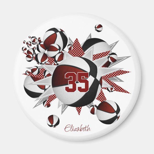 Mädchen Sportgeschenke Maroon schwarze Basketball  Magnet (Vorne)