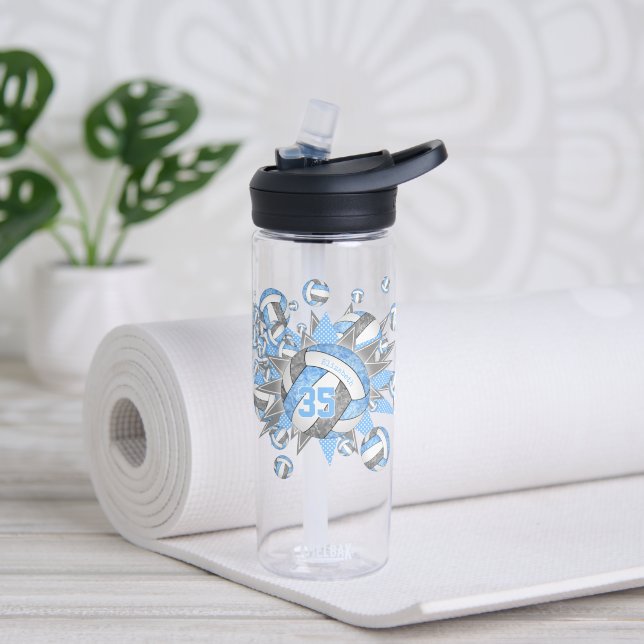 Mädchen Sporthymne blaue graue Volleyballstars Trinkflasche (Yoga)