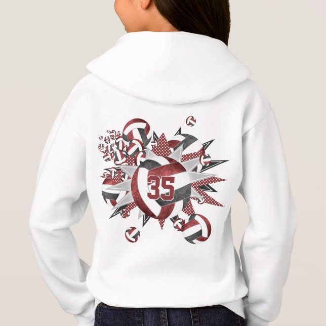 Mädchen Sportmaroon schwarze Volleyball Stars Hoodie (Rückseite)