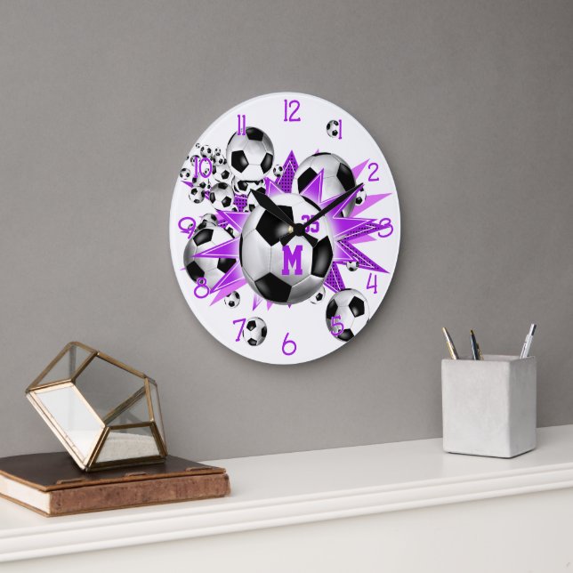 Mädchen Sportraum Wanddekor Fußball Blowout Große Wanduhr (Büro)