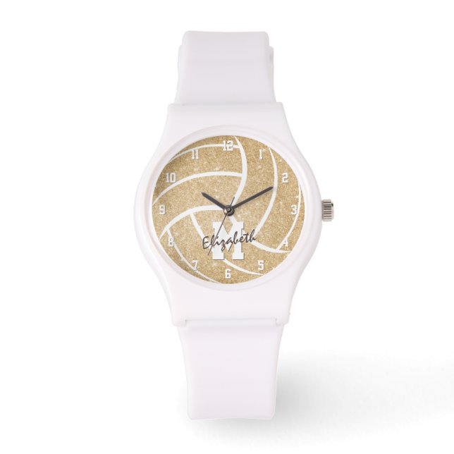Mädchen Sportzubehör Gold Volleyball Armbanduhr (Vorderseite)