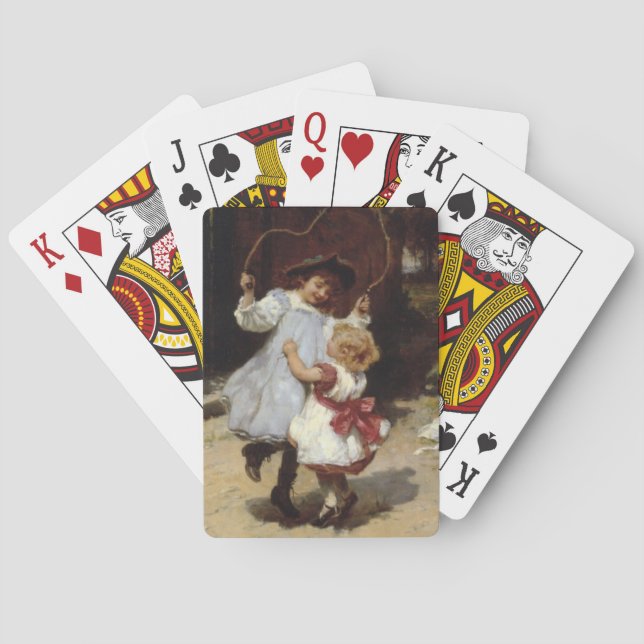 Mädchen springen mit einem Skipferd Spielkarten (Rückseite)