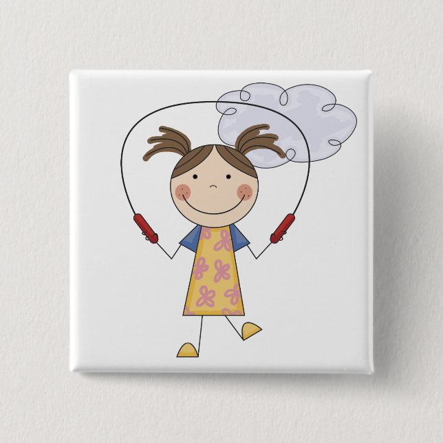 Mädchen-springendes Seil-T - Shirts und Geschenke Button (Vorderseite)