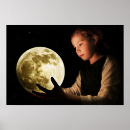 Mädchen starrt auf den Mond Poster