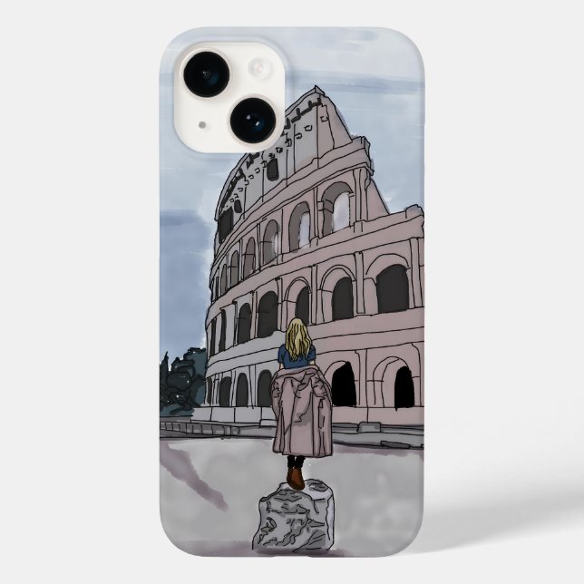 Mädchen stehend vor Kolosseum. Case-Mate iPhone 14 Hülle (Rückseite)