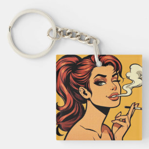 Mädchen Stoner Comic- Pop-Art Rauchende Liebha Schlüsselanhänger