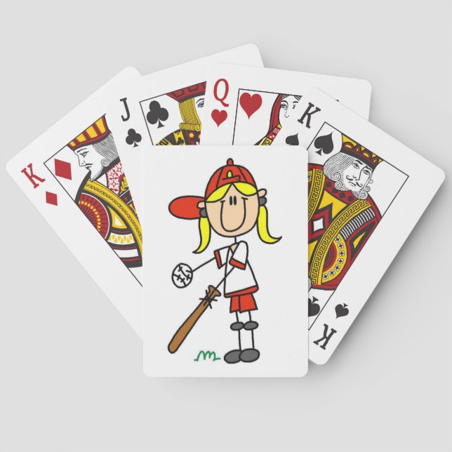 Mädchen-Strichmännchen-Baseball oben am Schläger Spielkarten (Rückseite)