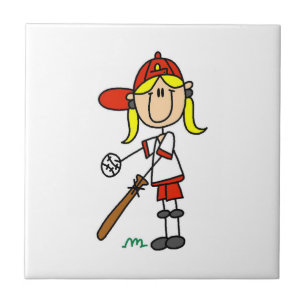 Mädchen-Strichmännchen-Baseball-Schlagmann Fliese