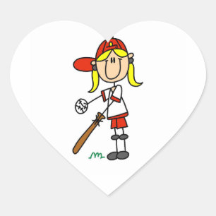 Mädchen-Strichmännchen-Baseball-Schlagmann Herz-Aufkleber
