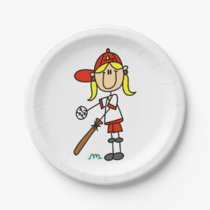 Mädchen-Strichmännchen-Baseball-Schlagmann Pappteller