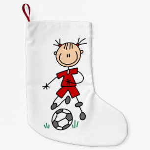 Mädchen-Strichmännchen-Fußball-roter einheitlic Kleiner Weihnachtsstrumpf