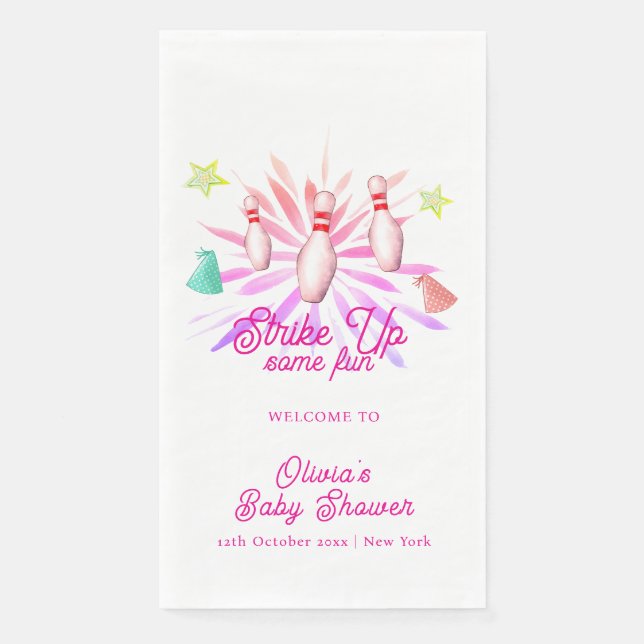 Mädchen-Strike-Up-Bowling-Baby-Shower-Willkommen Serviette (Vorderseite)