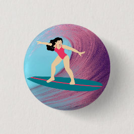 Mädchen surfen bei Sonnenuntergang. Button