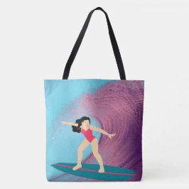 Mädchen surfen bei Sonnenuntergang. Tasche