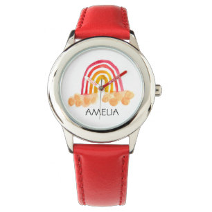 Mädchen Süß Boho Aquarell Regenbogen und Name Armbanduhr