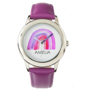 Mädchen Süß Boho Aquarell Regenbogen und Name Armbanduhr