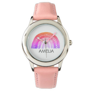 Mädchen Süß Boho Aquarell Regenbogen und Name Armbanduhr