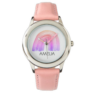 Mädchen Süß Boho Aquarell Regenbogen und Name Past Armbanduhr
