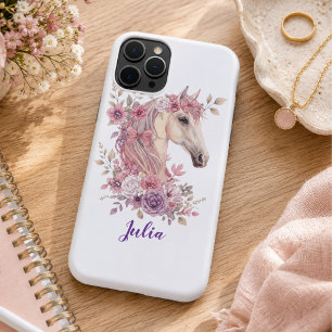 Mädchen Süß Lila Rosa Pferd Monogramm Schrift Name Case-Mate iPhone Hülle